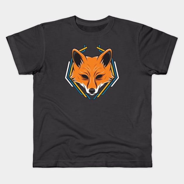 Fox Head Geometric Kids T-Shirt by fooartwork